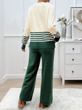 Devine Slit Striped Round Neck Top and Pants Sweater Set OutfitFlow